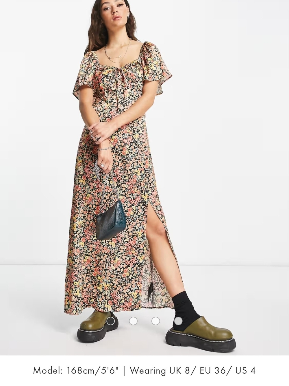 Topshop Satin Ditsy Floral Tie-Front Maxi Dress